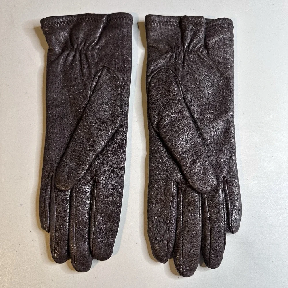 Vintage dark brown genuine leather women's driving gloves Size medium